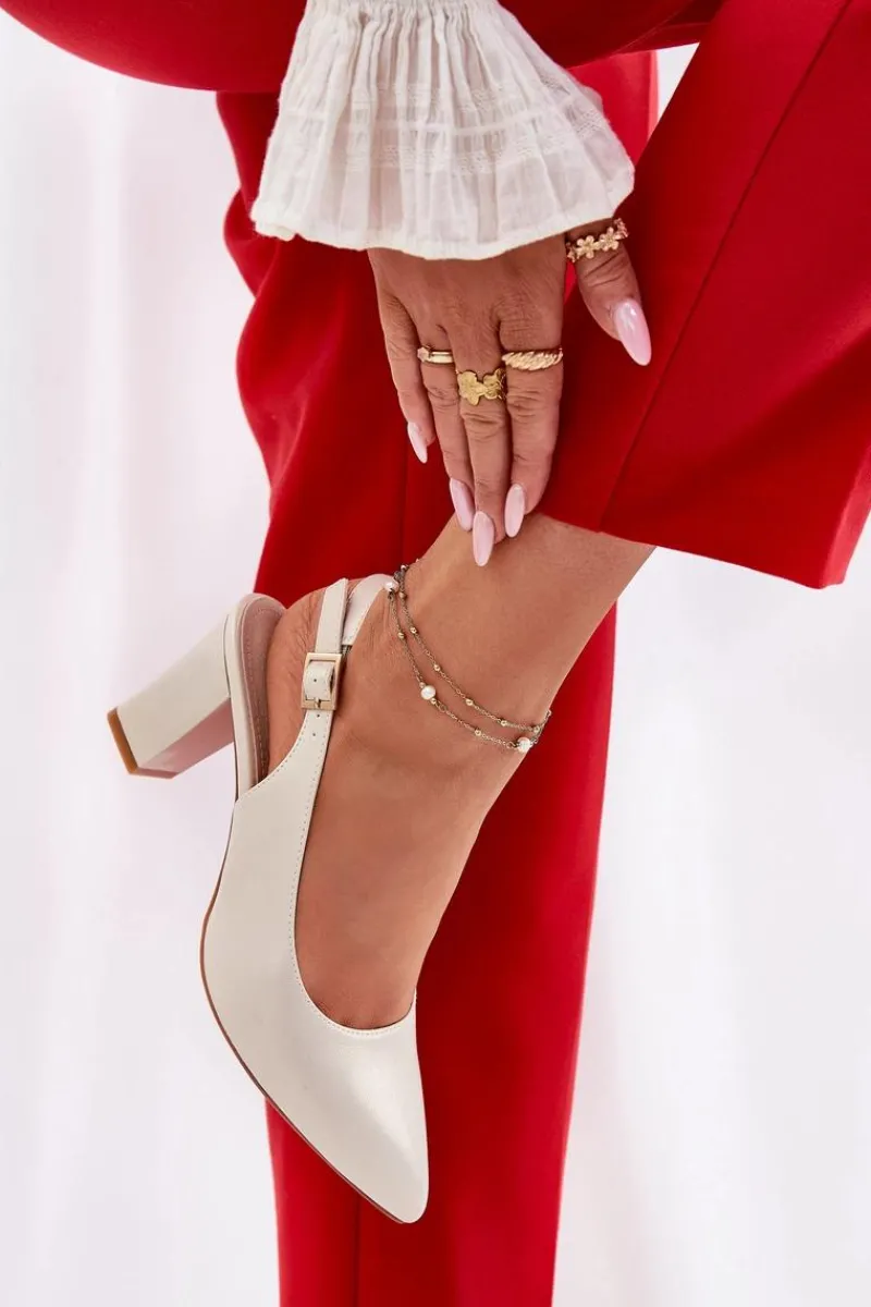 Outlet Wygodne Czółenka Na Słupku Sergio Leone SK162 Perłowe Damskie Czółenka Na Słupku|Czółenka Klasyczne