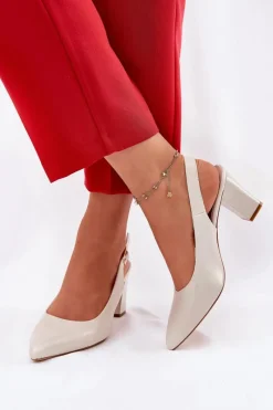 Outlet Wygodne Czółenka Na Słupku Sergio Leone SK162 Perłowe Damskie Czółenka Na Słupku|Czółenka Klasyczne