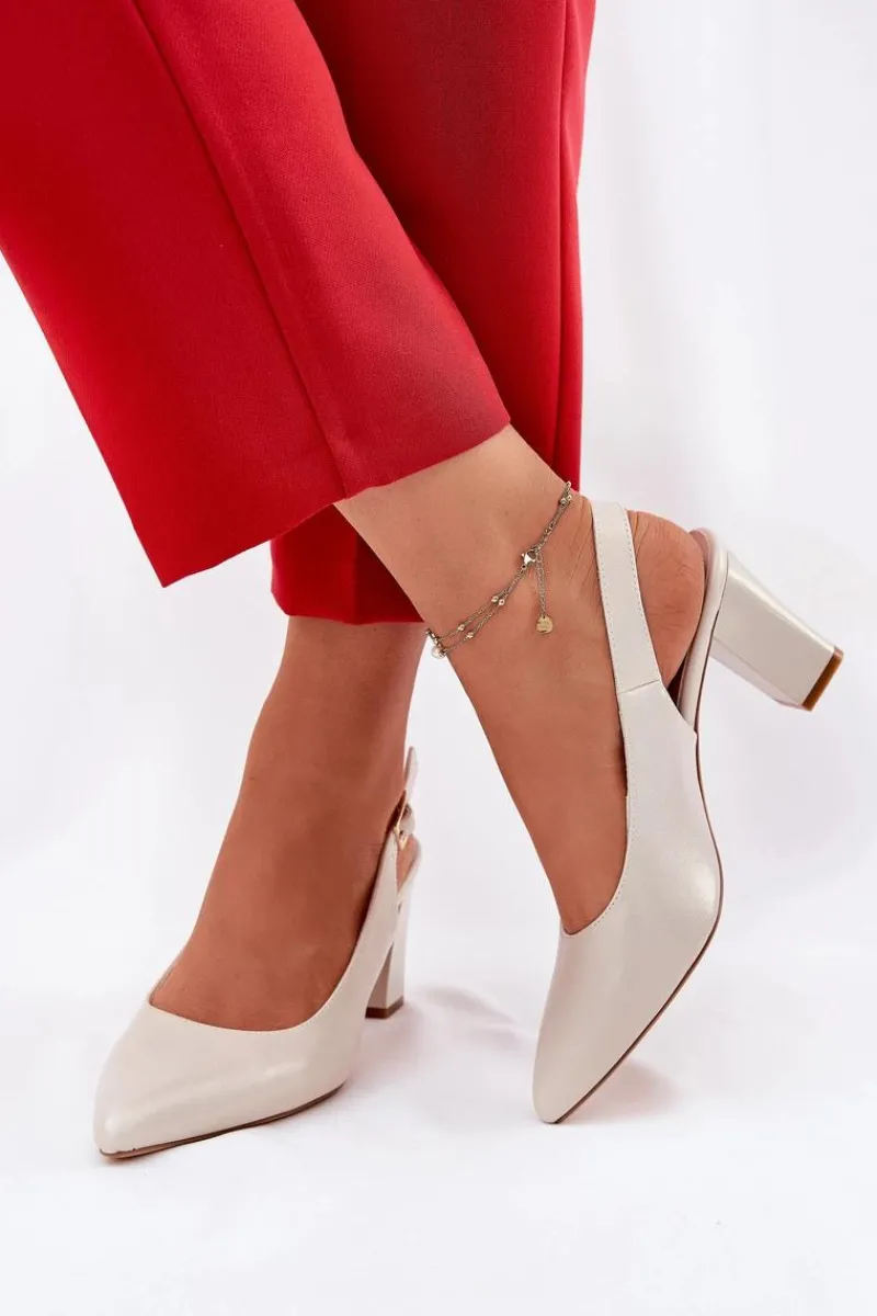 Outlet Wygodne Czółenka Na Słupku Sergio Leone SK162 Perłowe Damskie Czółenka Na Słupku|Czółenka Klasyczne