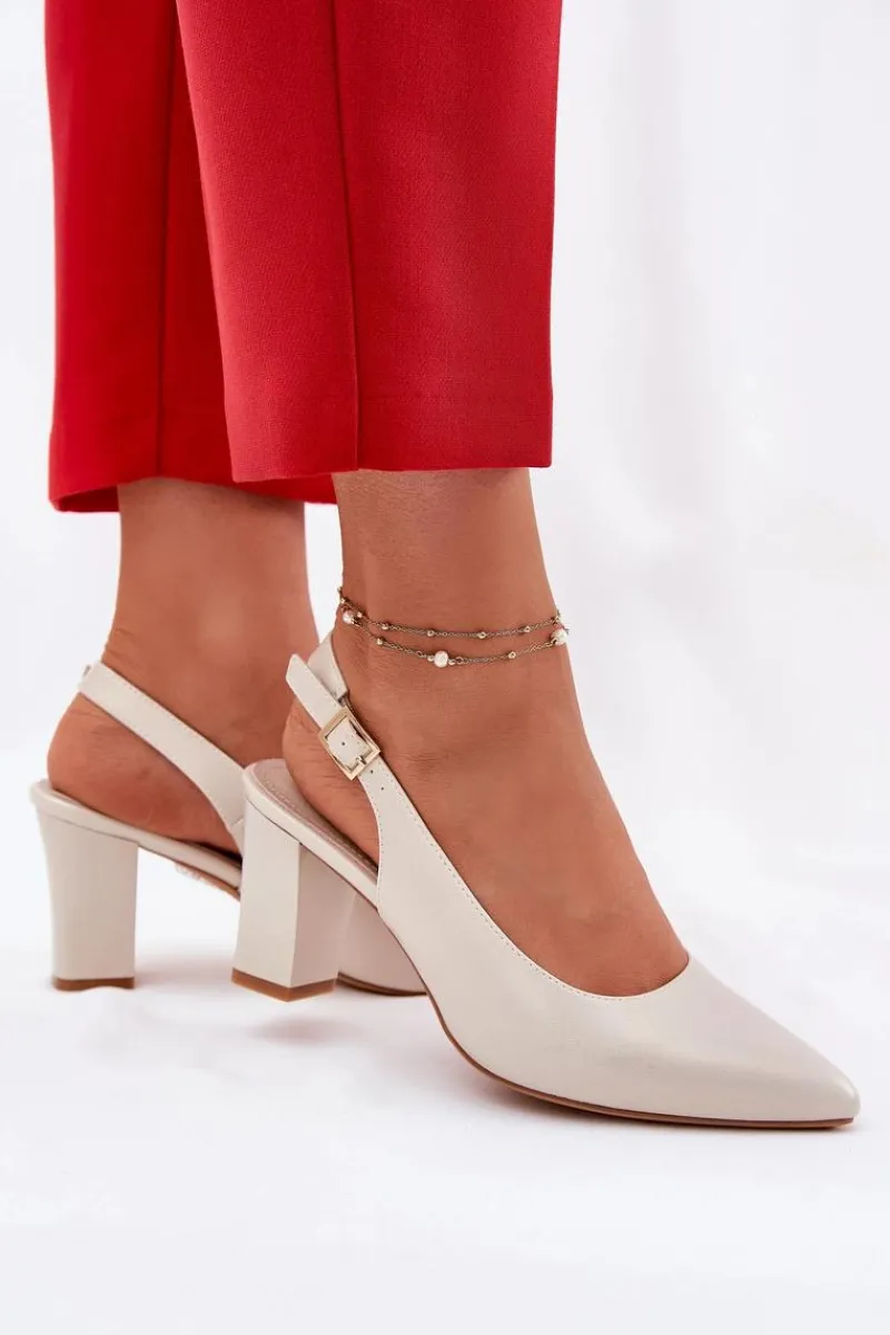 Outlet Wygodne Czółenka Na Słupku Sergio Leone SK162 Perłowe Damskie Czółenka Na Słupku|Czółenka Klasyczne