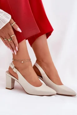 Outlet Wygodne Czółenka Na Słupku Sergio Leone SK162 Perłowe Damskie Czółenka Na Słupku|Czółenka Klasyczne