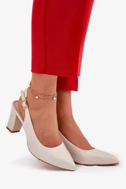 Outlet Wygodne Czółenka Na Słupku Sergio Leone SK162 Perłowe Damskie Czółenka Na Słupku|Czółenka Klasyczne