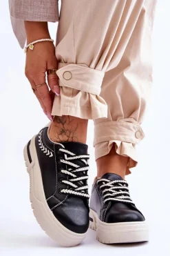 Online Boto Wygodne Damskie Buty Sportowe Na Platformie Czarno-Beżowe Devan