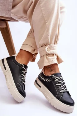 Online Boto Wygodne Damskie Buty Sportowe Na Platformie Czarno-Beżowe Devan