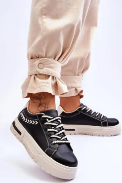 Online Boto Wygodne Damskie Buty Sportowe Na Platformie Czarno-Beżowe Devan