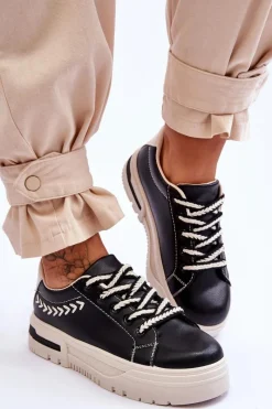 Online Boto Wygodne Damskie Buty Sportowe Na Platformie Czarno-Beżowe Devan