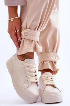 New Wygodne Damskie Buty Sportowe Na Platformie Beżowe Devan Damskie Sneakersy Damskie