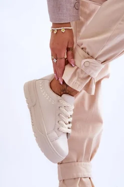 New Wygodne Damskie Buty Sportowe Na Platformie Beżowe Devan Damskie Sneakersy Damskie