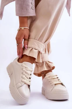 New Wygodne Damskie Buty Sportowe Na Platformie Beżowe Devan Damskie Sneakersy Damskie