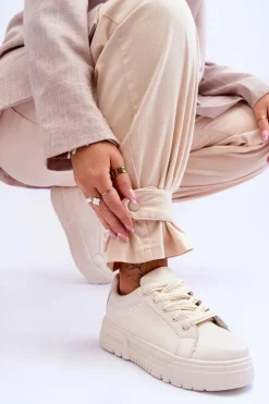 New Wygodne Damskie Buty Sportowe Na Platformie Beżowe Devan Damskie Sneakersy Damskie