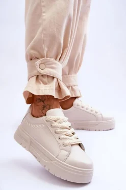 New Wygodne Damskie Buty Sportowe Na Platformie Beżowe Devan Damskie Sneakersy Damskie