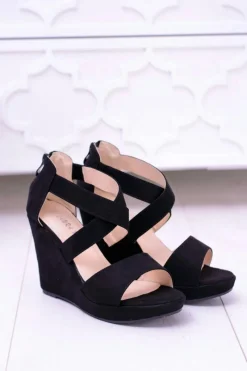 Hot Wygodne Damskie Czarne Sandały Koturny Mirabet Damskie Sandały Na Koturnie