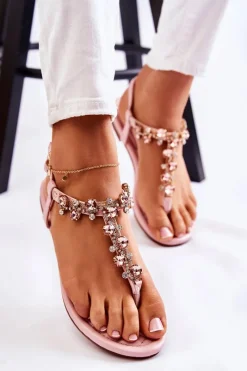 Sandały Płaskie>Boto Wygodne Damskie Sandały Japonki Z Ozdobami Różowe Briven