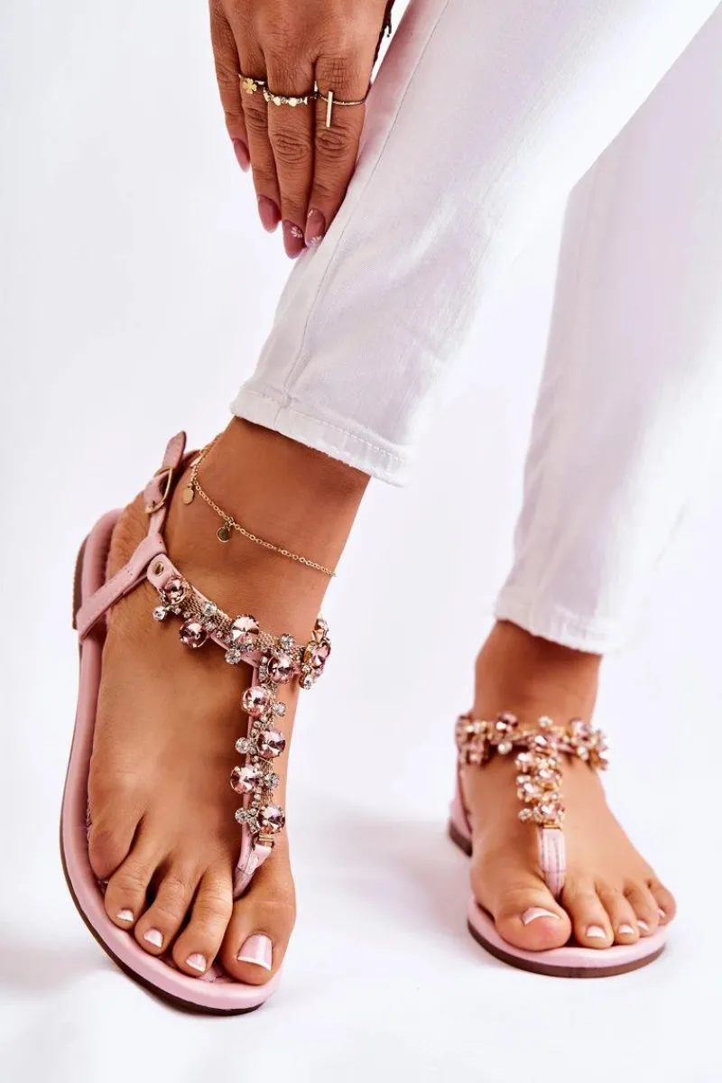 Sandały Płaskie>Boto Wygodne Damskie Sandały Japonki Z Ozdobami Różowe Briven