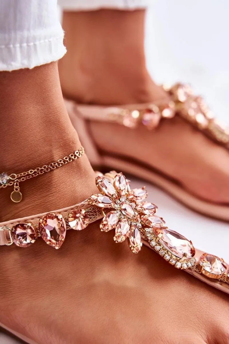 Sandały Płaskie>Boto Wygodne Damskie Sandały Japonki Z Ozdobami Różowe Briven