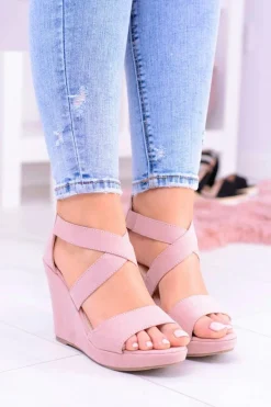 Clearance Boto Wygodne Damskie Sandały Koturny Mirabet Pudrowy Róż