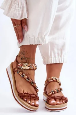 Sandały Na Koturnie>Boto Wygodne Damskie Sandały Na Koturnie Brązowe Jodie