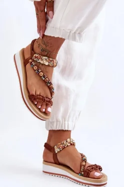 Sandały Na Koturnie>Boto Wygodne Damskie Sandały Na Koturnie Brązowe Jodie