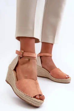 Hot Wygodne Damskie Sandały Na Koturnie Jasnoróżowe Dellia Damskie Sandały Na Koturnie