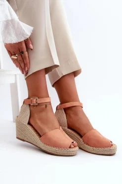 Hot Wygodne Damskie Sandały Na Koturnie Jasnoróżowe Dellia Damskie Sandały Na Koturnie