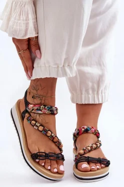 Discount Boto Wygodne Damskie Sandały Na Koturnie Czarne Jodie