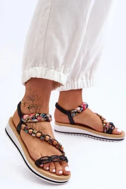 Discount Boto Wygodne Damskie Sandały Na Koturnie Czarne Jodie