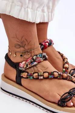 Discount Boto Wygodne Damskie Sandały Na Koturnie Czarne Jodie