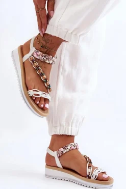 Clearance Wygodne Damskie Sandały Na Koturnie Białe Jodie Damskie Sandały Na Koturnie