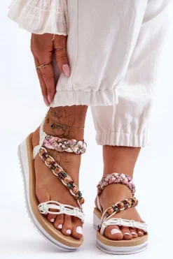 Clearance Wygodne Damskie Sandały Na Koturnie Białe Jodie Damskie Sandały Na Koturnie