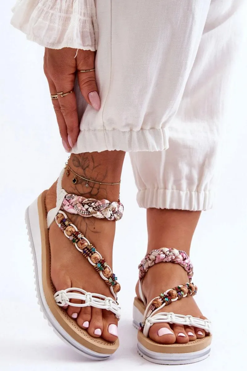 Clearance Wygodne Damskie Sandały Na Koturnie Białe Jodie Damskie Sandały Na Koturnie