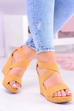 Sandały Na Koturnie>Boto Wygodne Damskie Żółte Sandały Koturny Mirabet