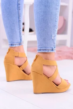 Sandały Na Koturnie>Boto Wygodne Damskie Żółte Sandały Koturny Mirabet