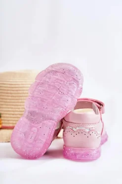 Sale Wygodne Dziecięce Sandały Z Ozdobą Różowe Cayo Dzieci Dziewczęce