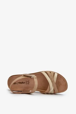 Clearance Wygodne I Lekkie Sandały Damskie Na Rzep CN000041 Beżowo-Złote Damskie Sandały Na Koturnie|Sandały Płaskie