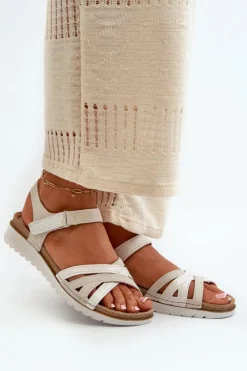 Sandały Na Koturnie|Sandały Płaskie>INBLU Wygodne I Lekkie Sandały Damskie Na Rzep CN000041 Beżowo-Srebrne