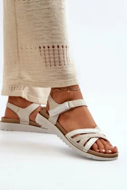 Sandały Na Koturnie|Sandały Płaskie></noscript>INBLU Wygodne I Lekkie Sandały Damskie Na Rzep CN000041 Beżowo-Srebrne