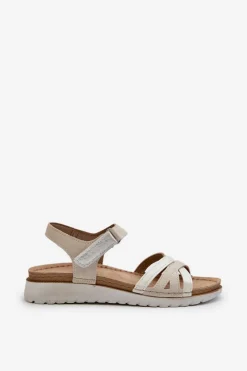 Sandały Na Koturnie|Sandały Płaskie></noscript>INBLU Wygodne I Lekkie Sandały Damskie Na Rzep CN000041 Beżowo-Srebrne