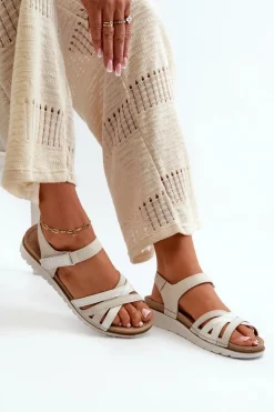 Sandały Na Koturnie|Sandały Płaskie></noscript>INBLU Wygodne I Lekkie Sandały Damskie Na Rzep CN000041 Beżowo-Srebrne