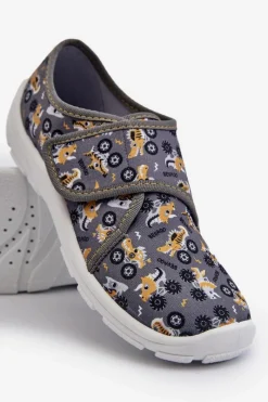 Online Wygodne Kapcie Chłopięce Na Rzep 974Y552 Szare Dzieci Chłopięce|Back To School