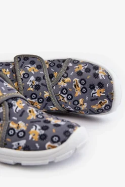 Online Wygodne Kapcie Chłopięce Na Rzep 974Y552 Szare Dzieci Chłopięce|Back To School