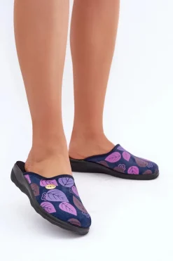 Kapcie Klasyczne|Klapki Damskie Klasyczne>INBLU Wygodne Kapcie Damskie W Liście CU00005F Granatowe