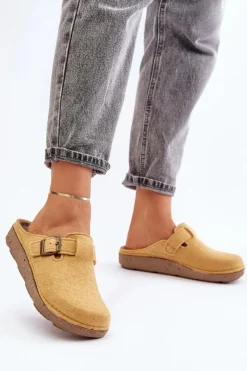 Sale INBLU Wygodne Kapcie Damskie Z Klamrą ED000019 Żółte