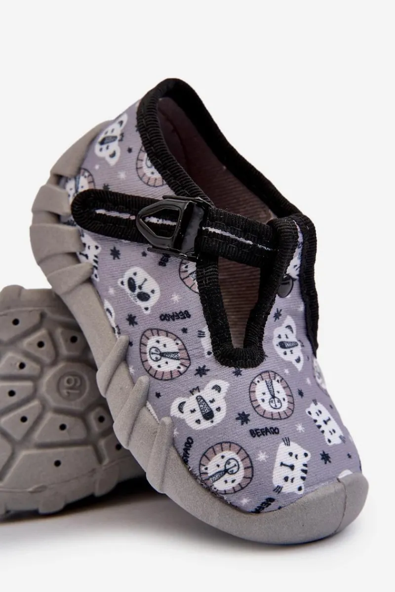 Hot BEFADO Wygodne Kapcie Dziecięce 110N488 Szare Szary