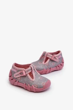 Outlet Wygodne Kapcie Dziecięce 110N490 Szaro-Różowe Dzieci Dziewczęce|Back To School