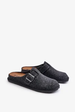 New INBLU Wygodne Kapcie Męskie Z Klamrą SI000019 Grafitowe Szary