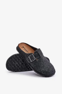 New INBLU Wygodne Kapcie Męskie Z Klamrą SI000019 Grafitowe Szary