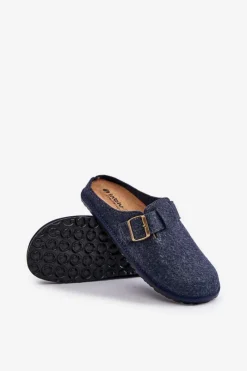 Klapki Męskie Klasyczne|Papcie Męskie></noscript>INBLU Wygodne Kapcie Męskie Z Klamrą SI000019 Granatowe Niebieski