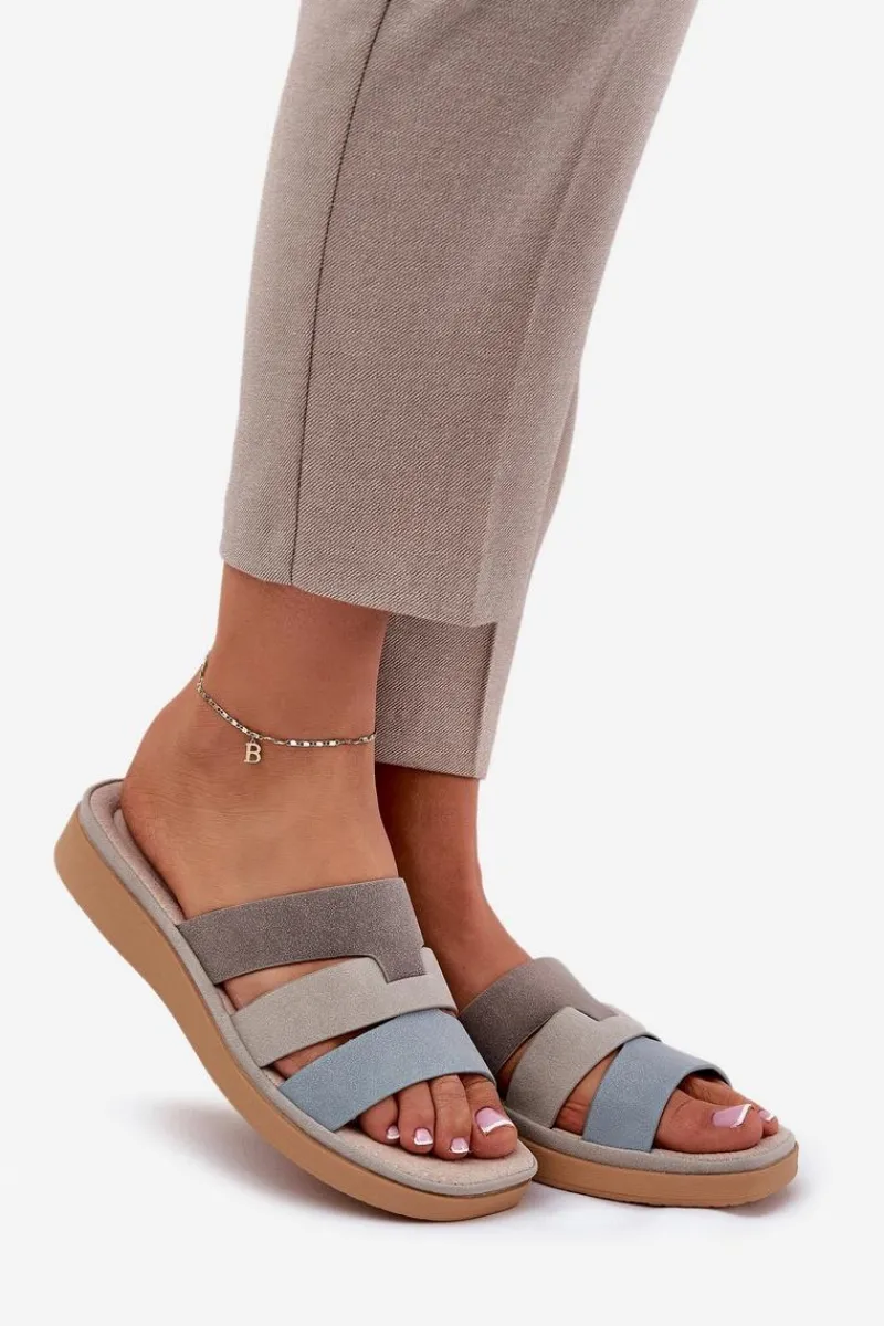 Discount Evento Wygodne Klapki Damskie Beżowo-Niebieskie Oxena