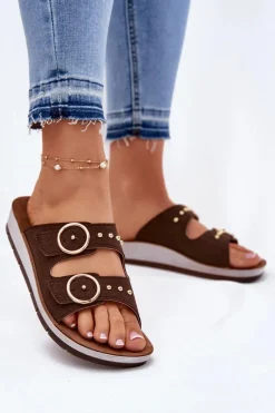 Discount INBLU Wygodne Klapki Damskie CP000054 Brązowe Brązowy