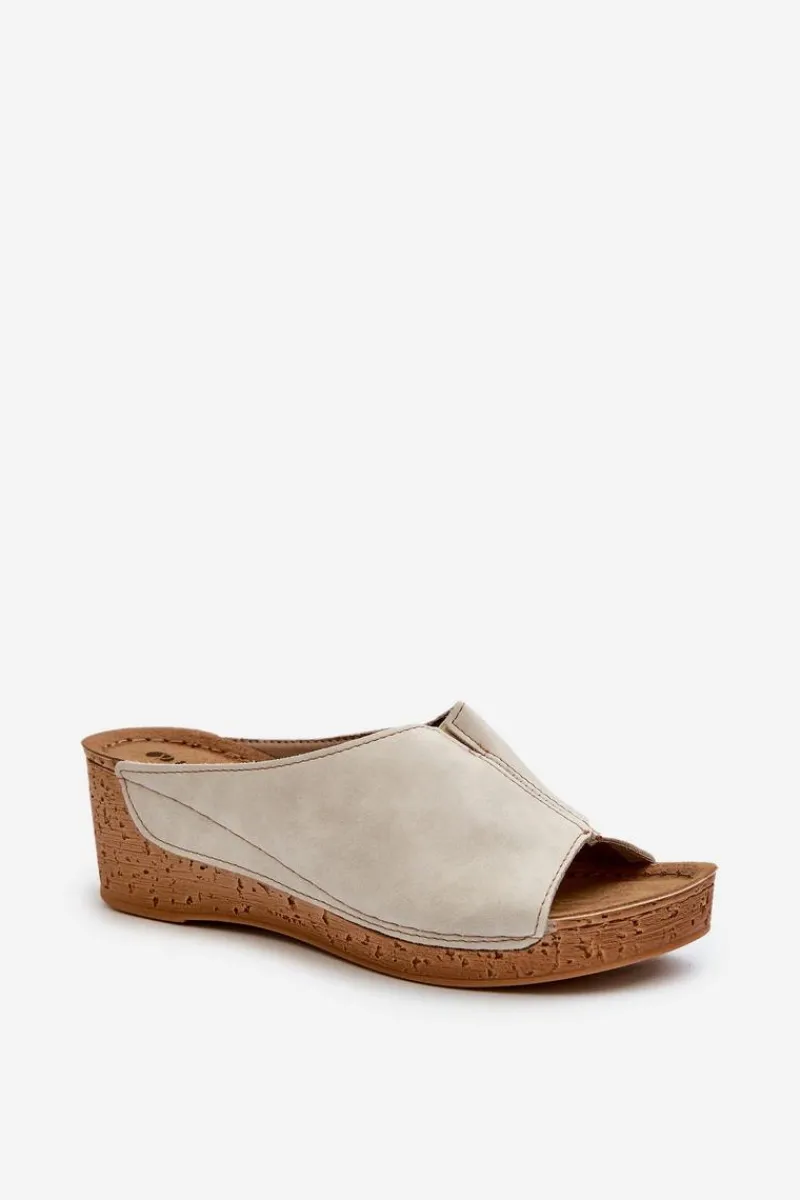 Wygodne Klapki Damskie Na Koturnie NG000002 Beżowe Damskie Klapki Na Koturnie|Klapki Na Obcasie